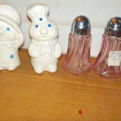 "Original Dough Boy and Mrs. Dough girl plus Jamestown S&P Glass Shakers."