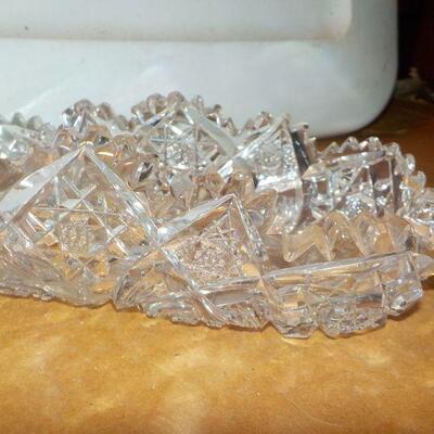 Stunning Lead CUT Glass candy bowl and 2 cut  glass knife holders.