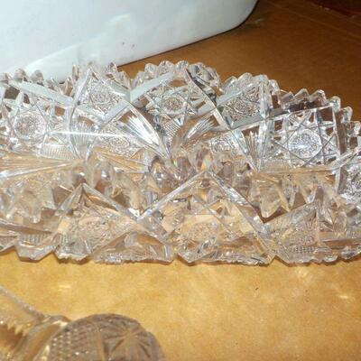 Stunning Lead CUT Glass candy bowl and 2 cut  glass knife holders.