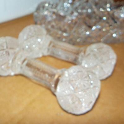 Stunning Lead CUT Glass candy bowl and 2 cut  glass knife holders.