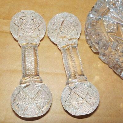 Stunning Lead CUT Glass candy bowl and 2 cut  glass knife holders.