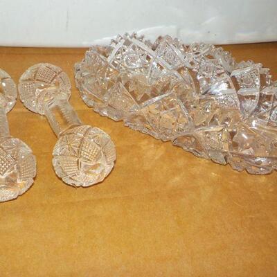 Stunning Lead CUT Glass candy bowl and 2 cut  glass knife holders.