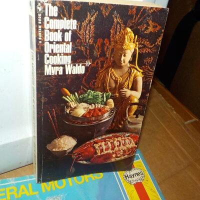 Vintage auto repairs books and 2 cook books of Chinese food.