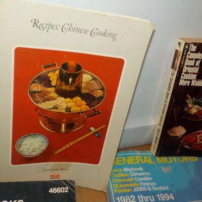 Vintage auto repairs books and 2 cook books of Chinese food.