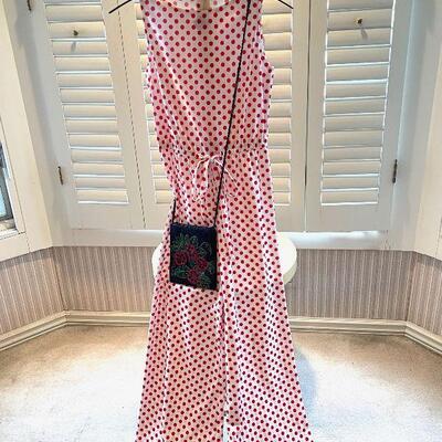 Vintage Polkadot 2pc Pantsuit Jumpsuit with Ladybug Bag