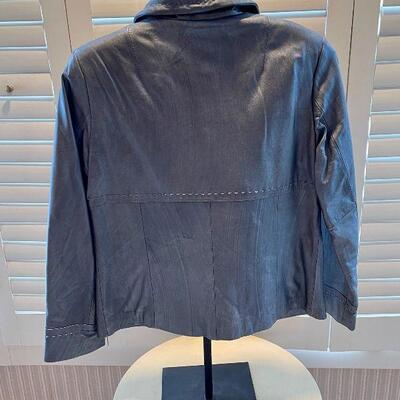 Chicos Light Blue Metallic Leather Jacket Size S