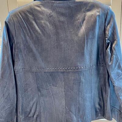 Chicos Light Blue Metallic Leather Jacket Size S