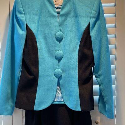 Vintage Turquoise and Black 2 pc Suit skirt jacket Size 2