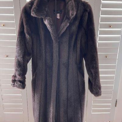 Faux Mink Coat Below-the-Knee Cuffed Sleeves Small