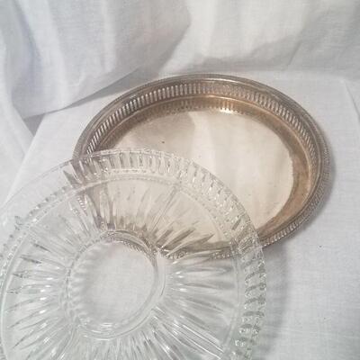 Lot #61 - Vintage silverplate tray with divided glass relish liner