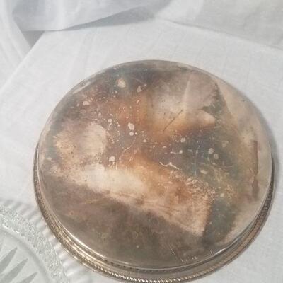 Lot #61 - Vintage silverplate tray with divided glass relish liner