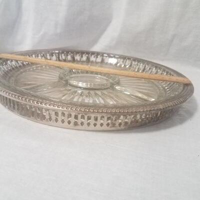 Lot #61 - Vintage silverplate tray with divided glass relish liner