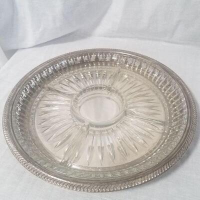 Lot #61 - Vintage silverplate tray with divided glass relish liner