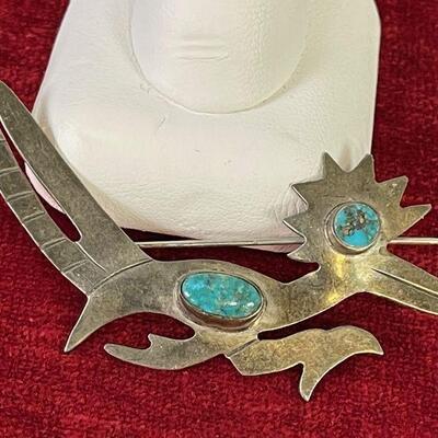 #10 Road Runner Pin Turquoise & Silver Not Marked 8.1 g