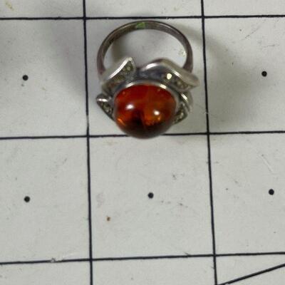 #38 Amber Ring .925 6.3 g. sz 7 