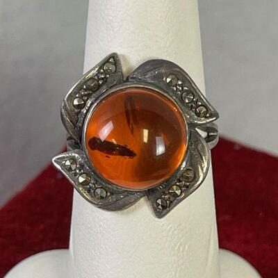 #38 Amber Ring .925 6.3 g. sz 7 