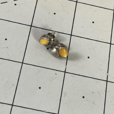 #42 Earrings .925 Silver - not marked, Peach stone 