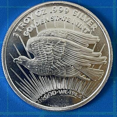 #93 1 ozt. Silver Bullion Liberty Coin Golden State Mint 