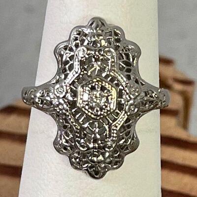 #118 White Gold 14 K Filigree Woman's Ring Sz 6 2.8 g