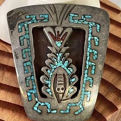 #125 Bolero Turquoise Inly Tie Silver Not Marked Needs repair 29.8 g
