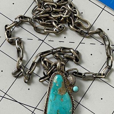#162 .925 Native American Turquoise Pendant and Chain 