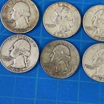 #164 $2 Face Value 1950 Washington Quarters (8) Circulated 