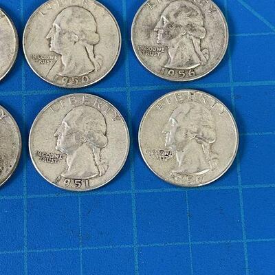 #164 $2 Face Value 1950 Washington Quarters (8) Circulated 