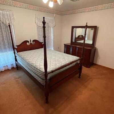 Full Size 4 Poster Bed with Mattress & Box Spring