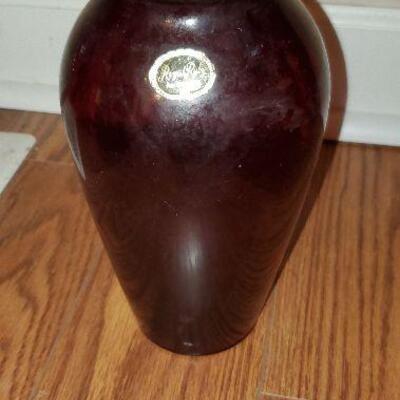 Vintage Tall Ruby Red Anchor Hocking Vase with Original tag sticker (item #33) 9 1/4