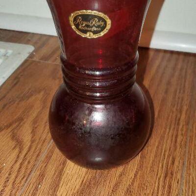 Vintage Ruby Red Anchor Hocking small Vase 6 1/2