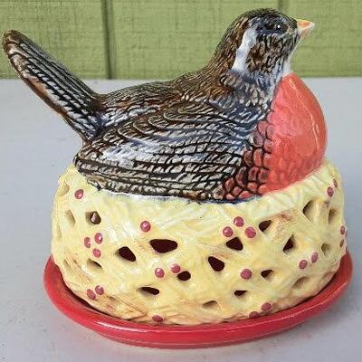 Ceramic Robin on Nest Tealight Candle Holder