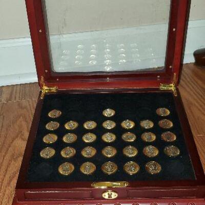 Platinum and Gold Highlighted U.S. Presidential Coins 29 coins (item #39) with Wooden Case Box