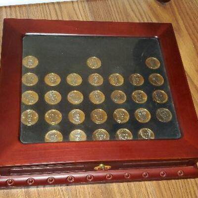 Platinum and Gold Highlighted U.S. Presidential Coins 29 coins (item #39) with Wooden Case Box