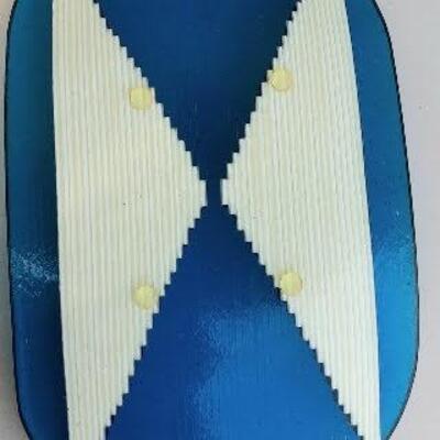 Cream Geometric Pattern on Turquoise Blue Slumped Glass Platter