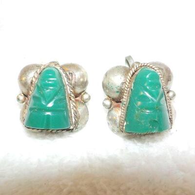 " Sterling Silver Ear rings with Jade stones".