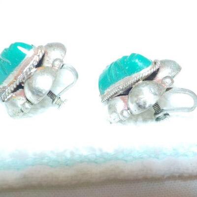 " Sterling Silver Ear rings with Jade stones".