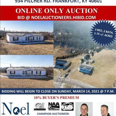 Online Only Absolute Auction  934 Pilcher Rd. Frankfort, KY 40601