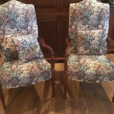 E - 446 A Pair of Upholstered Shield Back Arm Chairs 