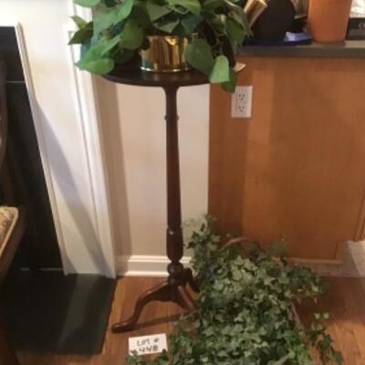 E - 448. Mahogany Plant Stand with 2 Faux Plants 