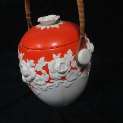 Lot 1 - Vintage Chinoiserie Ceramic Vessel with Wicker Handle