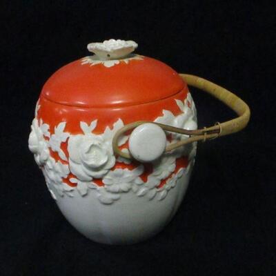 Lot 1 - Vintage Chinoiserie Ceramic Vessel with Wicker Handle