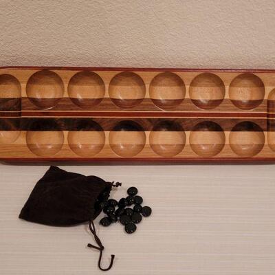 Lot 44: David Levy Wood Inlay Mancala Game Board