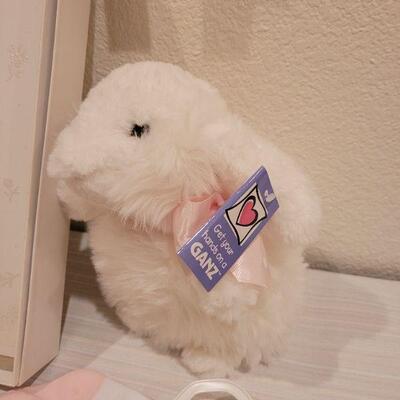 Lot 68: New Baby Girl Blanket, Baby Book, Ganz Bunny and Hat and Socks