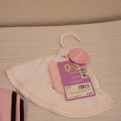Lot 71: New Baby Girl Blanket, Bunny, Bibs and Hat & Socks 