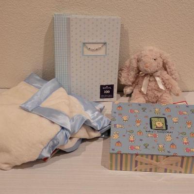 Lot 88: New Baby Box Blanket,  Keep Sakes Box, Album and Bunny