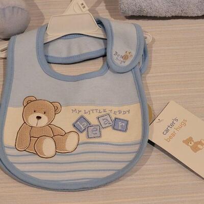 Lot 89: New Baby Boy Bib, Hooded Towel and Lamb