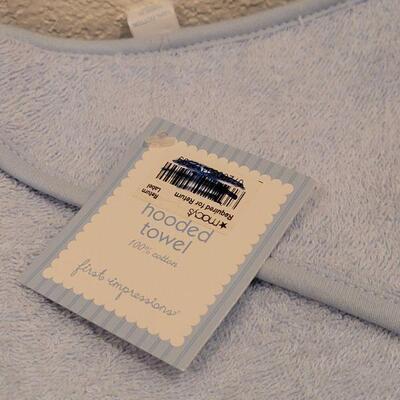 Lot 89: New Baby Boy Bib, Hooded Towel and Lamb