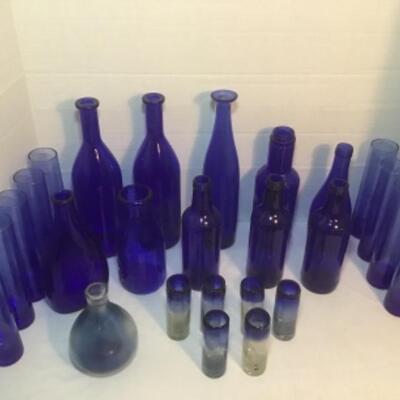 J - 515 26 pc Vintage Cobalt  Blue Bottles & Bud Vases