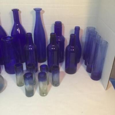 J - 515 26 pc Vintage Cobalt  Blue Bottles & Bud Vases