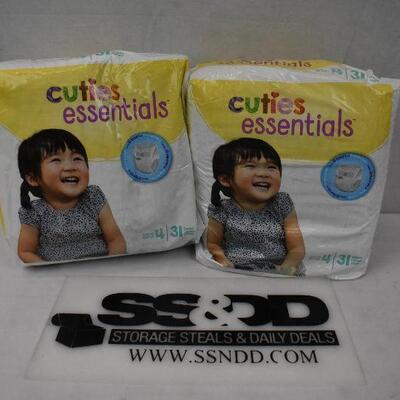 Cuties Essentials Diapers size 4. 2 Packages with 31 in each package - New